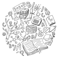 Obraz premium School, college, university, kindergarten pattern with vector elements and icons. Creativity and imagination.