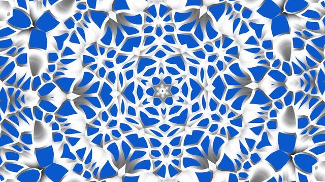 Transforming round mandala pattern. Seamless loop footage. Emboss geometric lattice mandala in arabic style. Islamic geometric arabesque pattern.
