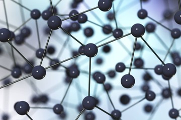 Neural network. Complex molecule. Abstract science background. 3d rendering.