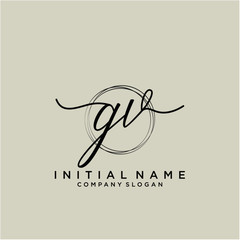 Obraz premium GV Initial handwriting logo with circle template vector.