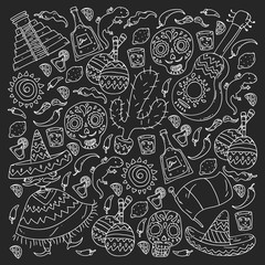 Travel to Mexico. Vector set with ethnic elemets for wallpapers, backgrounds. Day of the Dead