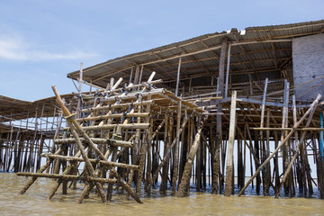 View of Bamboo House in Thailand,Krateng in the middle of the sea.