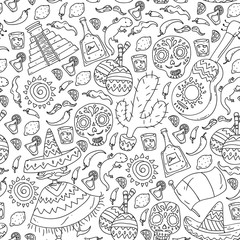 Travel to Mexico. Vector set with ethnic elemets for wallpapers, backgrounds. Day of the Dead