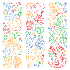 Travel to Mexico. Vector set with ethnic elemets for wallpapers, backgrounds. Day of the Dead