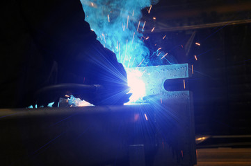 welder, erecting technical steel Industrial steel welder in factory technical,