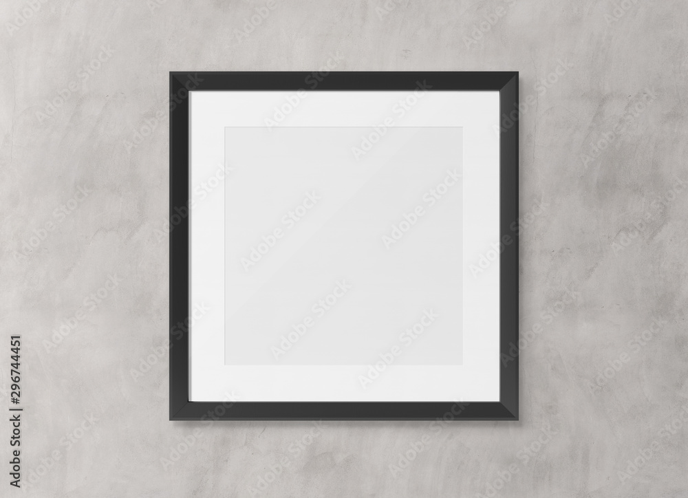 Poster black squared wooden frame on wall background 3d rendering