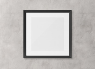 Black squared wooden frame on wall background 3D rendering