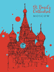 Drawing sketch illustration of St. Basil Cathedral in Moscow