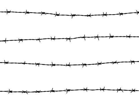 barbed wire of fence on white background