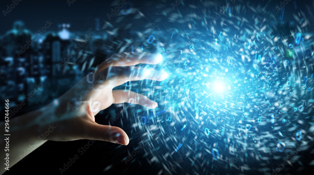 Aufkleber businessman creating new futuristic energy power source 3d rendering
