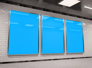 Vertical triple underground billboard frame Mockup 3D rendering