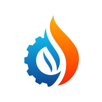 Fire with Gear logo Vector. Flame Logo Design Template. Icon Symbol