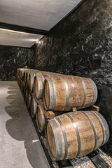 View of a group of Wine barrels in order