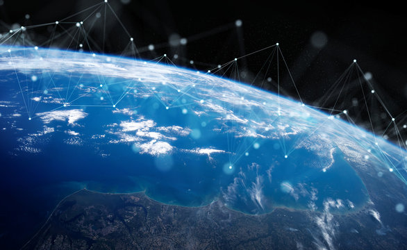 Global datas exchanges and connections system over the globe 3D rendering elements of this image furnished by NASA