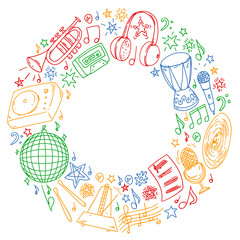 Musical pattern for posters, banners. Music festival, karaoke, disco, rock.