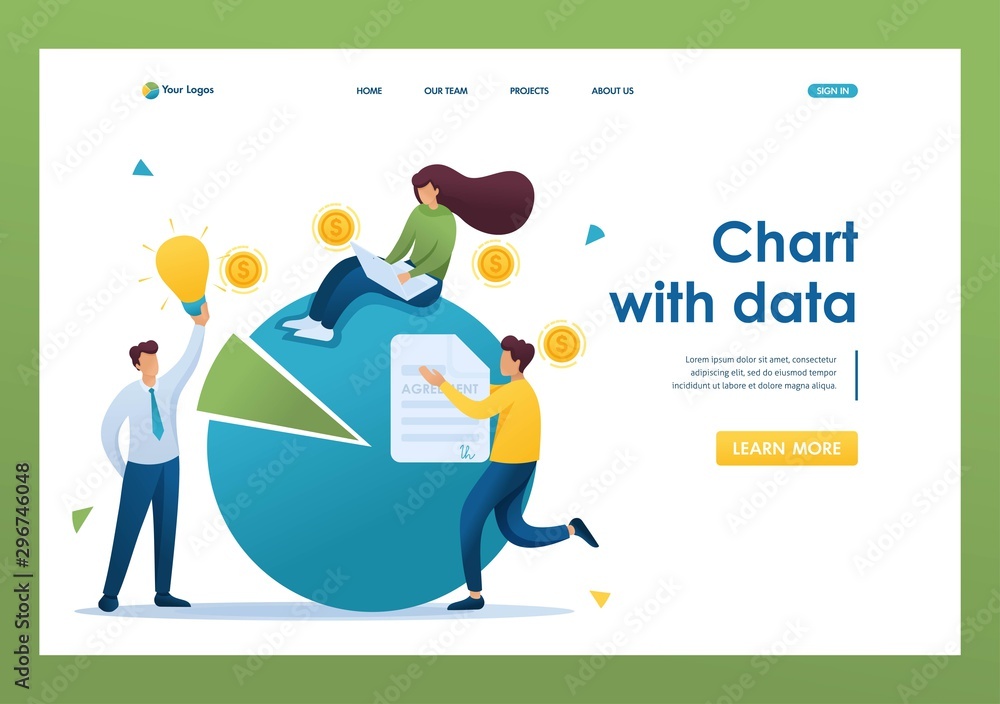 Poster chart with data for use by entrepreneurs, financial statements, credit debt. flat 2d character. land