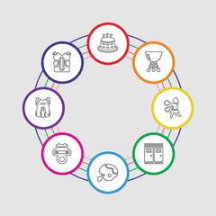 8 colorful stroke icons set included padded shirt, back protection, pad, football helmet, sportive lockers, american football cheerleader jump, barbecue, stadium cylinder