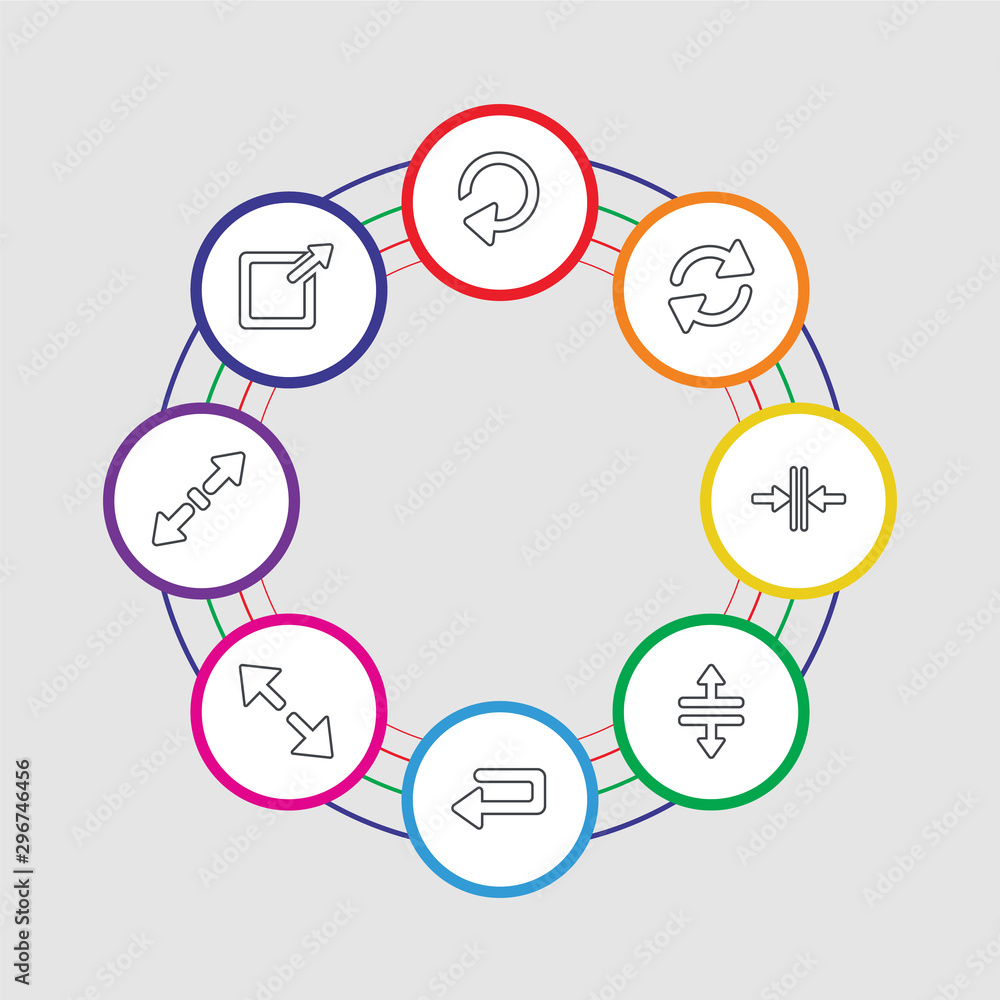 Poster 8 colorful stroke icons set included exit top right, diagonal resize, diagonal arrow, undo arrow, sp
