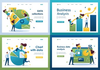 Obraz na płótnie Canvas Set Flat 2D concepts Business data analysis, Analytics, Chart with data, DATA collections. For Landing page concepts and web design