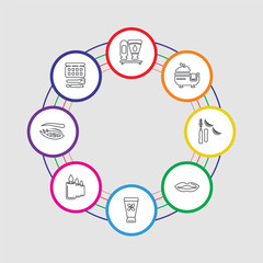 8 colorful stroke icons set included eye shadow, eyebrow, candle, cream, lips, mascara, bath, cream