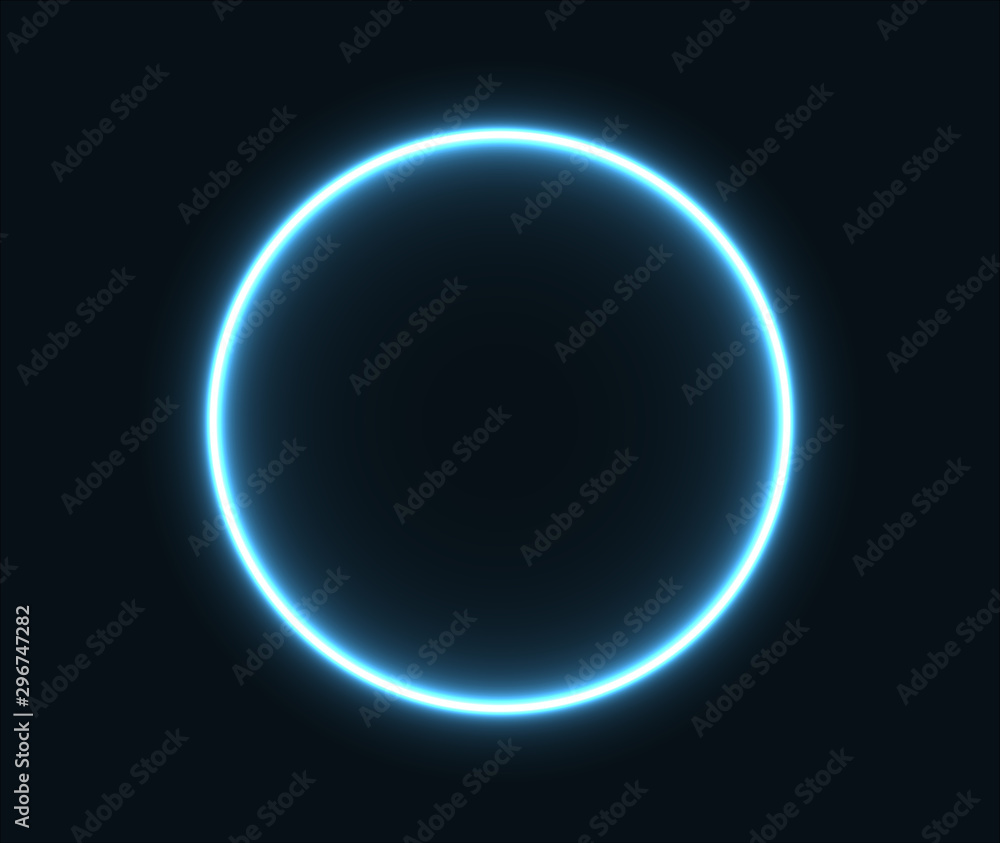 Wall mural glowing neon circle in blue. - Wall murals