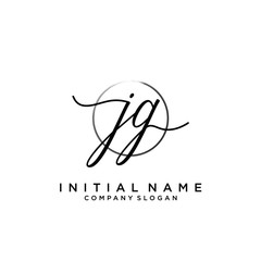 JG Initial handwriting logo with circle template vector.