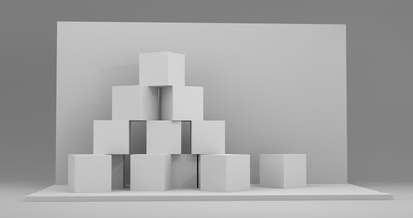 display backdrop with cubes, blank white cubes, 3d render mockup