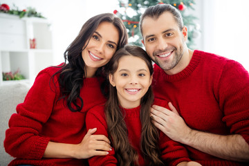 Close-up portrait of nice attractive lovely charming careful cheerful cheery affectionate family...