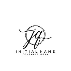 JQ Initial handwriting logo with circle template vector.