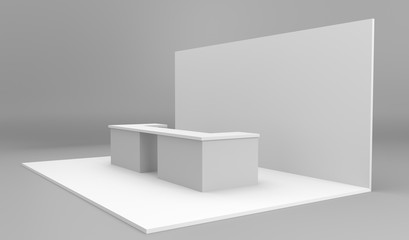 Blank modern reception. Information desk or exhibition counter illustration. Counter for reception and helping service stand