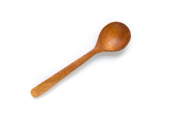 Top view Wooden spoon isolated on white background