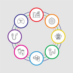 8 colorful stroke icons set included plant, eco power, footprint, eco power cells, plug, ecological energy source, reload, eco factory