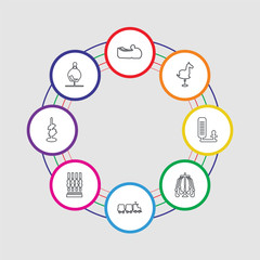 8 colorful stroke icons set included ferris wheel, hoop, attraction, locomotive, free fall, game, rocking horse, bumper car
