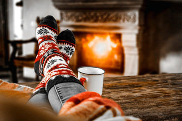 Desk of free space and fireplace 