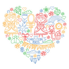 Vector pattern for little girls. Princess illustration for happy birthday party.