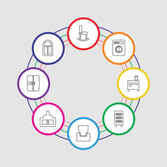 8 colorful stroke icons set included window, fridge, chimney, armchair, wardrobe, side table, washing machine, rocking chair