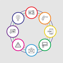 8 colorful stroke icons set included medal, website, attention, letter, laptop, smartphone, key, website
