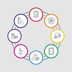 8 colorful stroke icons set included pendrive, profiling, fingerprint, keylock, penalty, income, eu, document