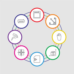 8 colorful stroke icons set included measure, reverse, select all, import, dimension, delete, axis, table