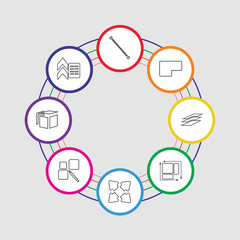 8 colorful stroke icons set included flow, explode, array, move, dimension, layer, base, lengthen