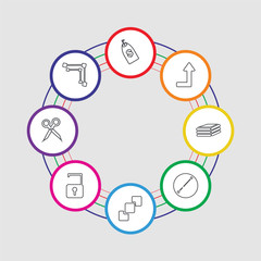 8 colorful stroke icons set included construction, trim, unlock, front,  , layer, undo, tag