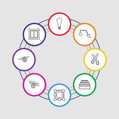 8 colorful stroke icons set included  , layer, layer, ungroup, line, cut, leader, layer