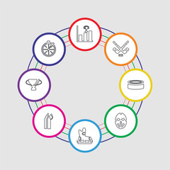 8 colorful stroke icons set included timer, trophy, water bottle, ice skate, hockey mask, puck, hockey, graph bar