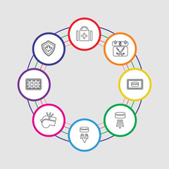 8 colorful stroke icons set included emblem, goal, whistle, puck, puck, puck, calendar, medical kit