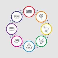 8 colorful stroke icons set included score, puck, whistle, playoff, hockey, ice hockey, search, goal