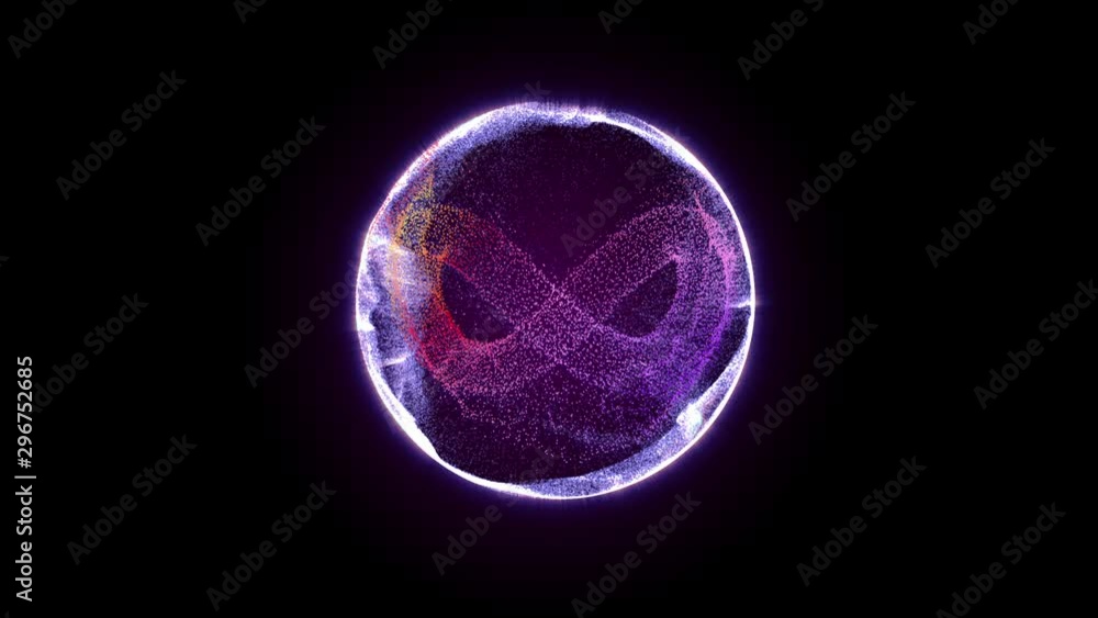 Aufkleber Plasma Sphere Swirl With 3D Rendering Infinity Sign Dynamic Rotate Animation Background.