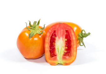 Fresh half tomato on a white background