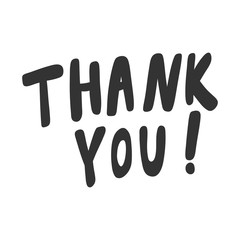 Thank you. Sticker for social media content. Vector hand drawn illustration design. 