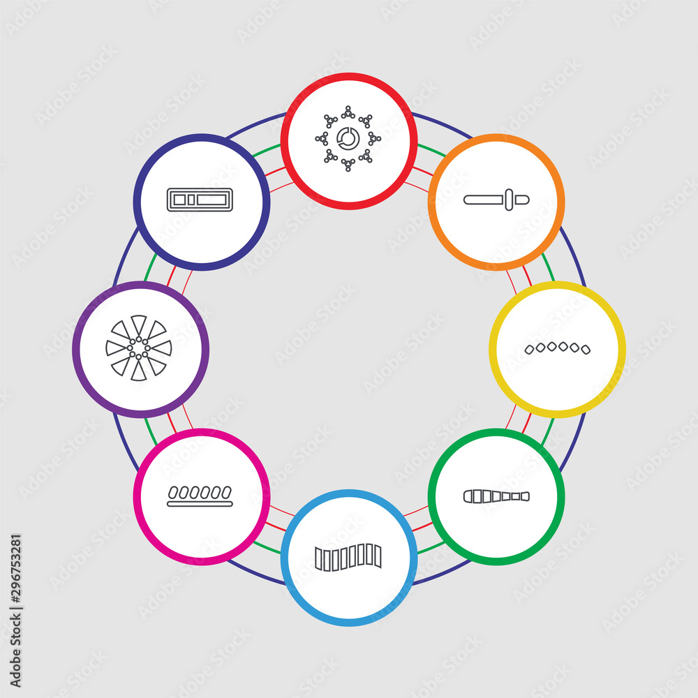Poster 8 colorful stroke icons set included loading, loading, loading,