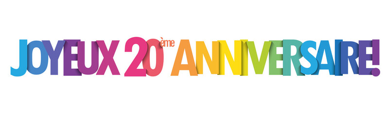 Bannière typographique arc-en-ciel JOYEUX 20ème ANNIVERSAIRE